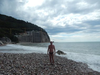 Petrovac, Karadağ - 29 Ağustos 2014. Oleg Prokopenko model