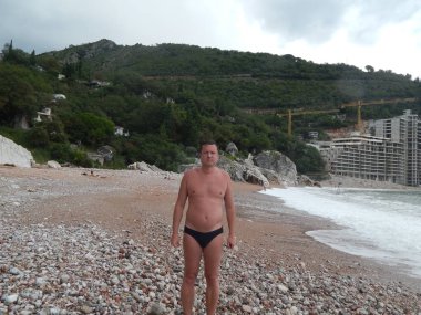 Petrovac, Karadağ - 29 Ağustos 2014. Oleg Prokopenko model