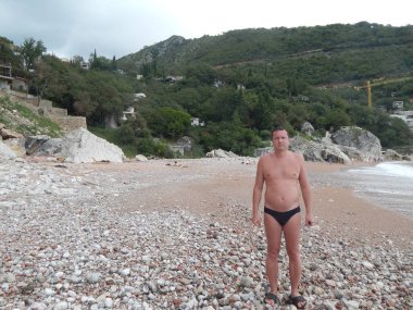 Petrovac, Karadağ - 29 Ağustos 2014. Oleg Prokopenko model