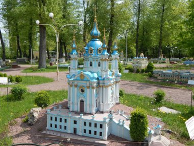 Park Kiev minyatür, Kiev, Ukrayna - 1 Mayıs 2016. Architectur