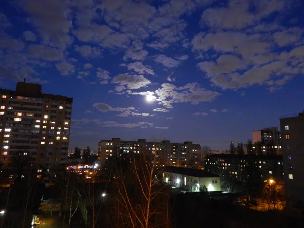 Full moon night landscape dark sky — Stock Photo, Image