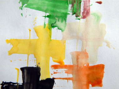 Suluboya çizimler beyaz kağıt arka plan üzerine çizilmiş boyalar