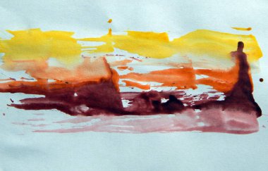 Suluboya çizimler beyaz kağıt arka plan üzerine çizilmiş boyalar