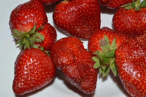 Large-sized spring strawberries on a plate — Stock Photo, Image