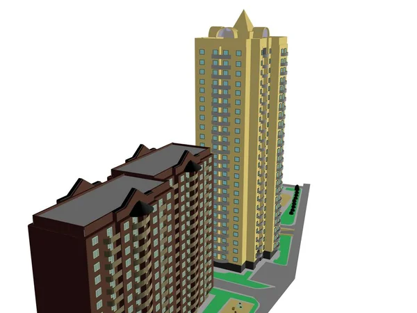 Αρχιτεκτονική έργο 3D μοντέλο κτίριο βιζουποίηση — Φωτογραφία Αρχείου