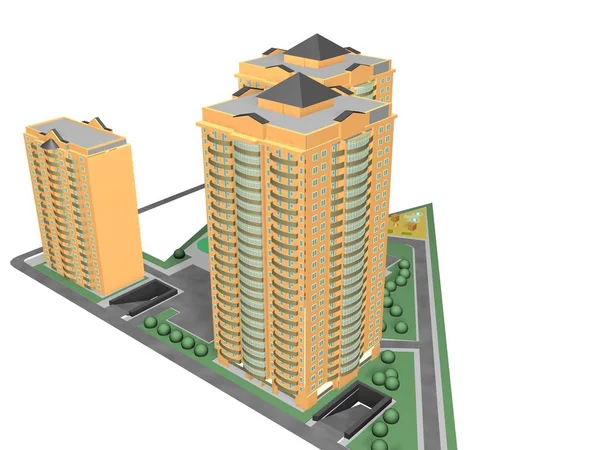 体系结构项目 3D 模型可视化建筑 — 图库照片