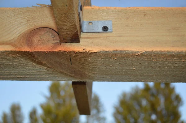 Bouwen van knopen en ontwerpen uit een boom, bevestiging van een raamwerk — Stockfoto