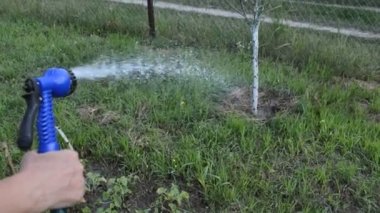 Bir hortum ile el su ile bahçe sulama