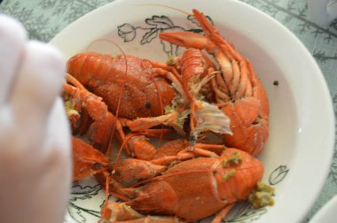 Bir tabakta hazırlanan haşlanmış kerevit