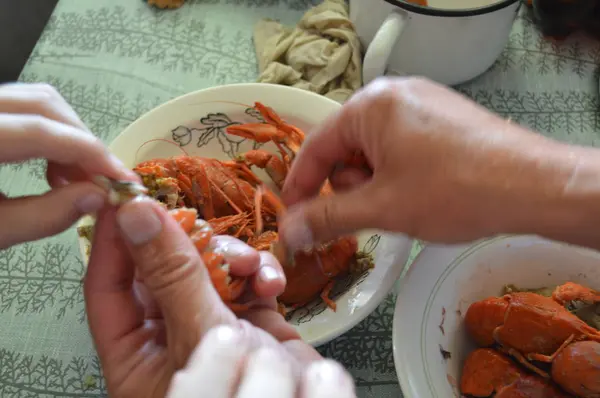 Disiapkan udang rebus dalam piring — Stok Foto