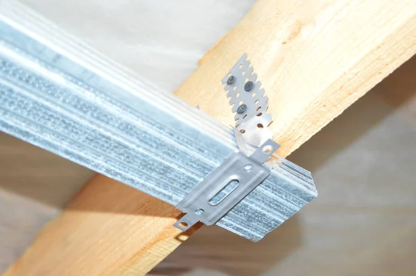 Mounting units for the metal profile for drywall — Stock Photo, Image