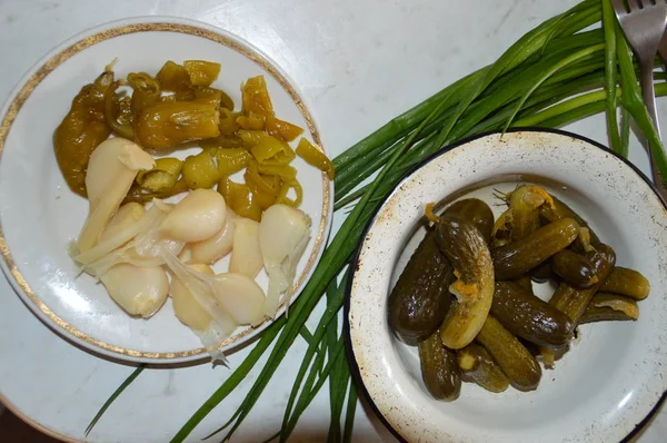 Comida ucraniana étnica carne y especias de cerca — Foto de Stock