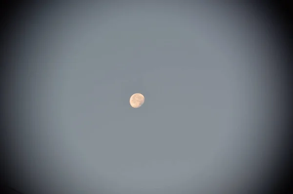 Луна в голубом небе крупным планом на восходе солнца — стоковое фото