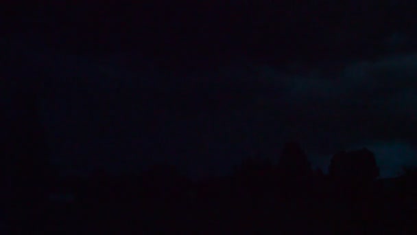 Night Lightning Sparkles Village Thunderstorm Rain — Stock Video