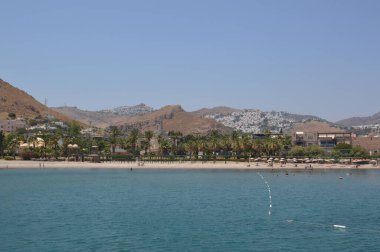 BODRUM, TURKISH - 05 Temmuz 2020: Bagla Körfezi Panoraması Ege Denizi