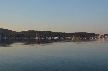 GUMBET, TURKISH - 02 Temmuz 2020 Bodrum plaj ve plaj panoraması