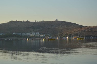 GUMBET, TURKISH - 02 Temmuz 2020 Bodrum plaj ve plaj panoraması