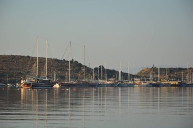 GUMBET, TURKISH - 02 Temmuz 2020 Bodrum plaj ve plaj panoraması