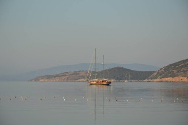 GUMBET, TURKISH - 02 Temmuz 2020 Bodrum plaj ve plaj panoraması