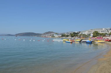 GUMBET, TURKISH - 02 Temmuz 2020 Bodrum plaj ve plaj panoraması
