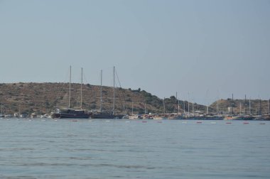 GUMBET, TURKISH - 02 Temmuz 2020 Bodrum plaj ve plaj panoraması