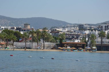 GUMBET, TURKISH - 02 Temmuz 2020 Bodrum plaj ve plaj panoraması