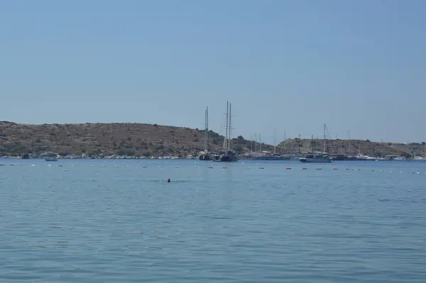 Gumbet Türkische Juli 2020 Strand Und Strandpanorama Bodrum — Stockfoto