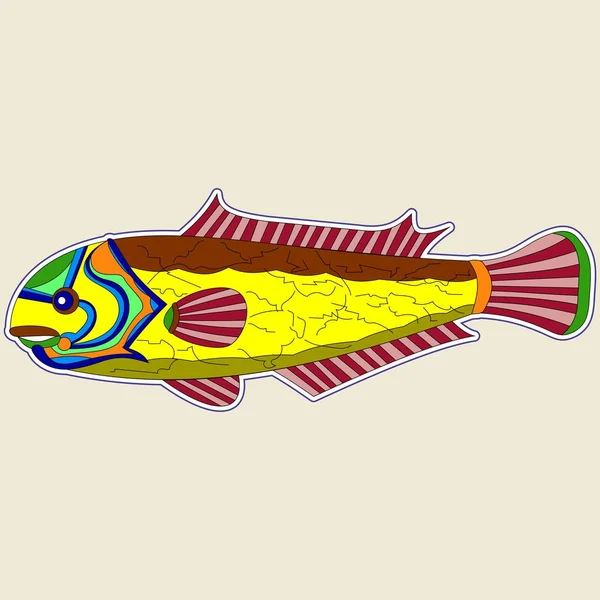 Yellow Monster Fish Brown Back Red Fins Vector — Stock Vector