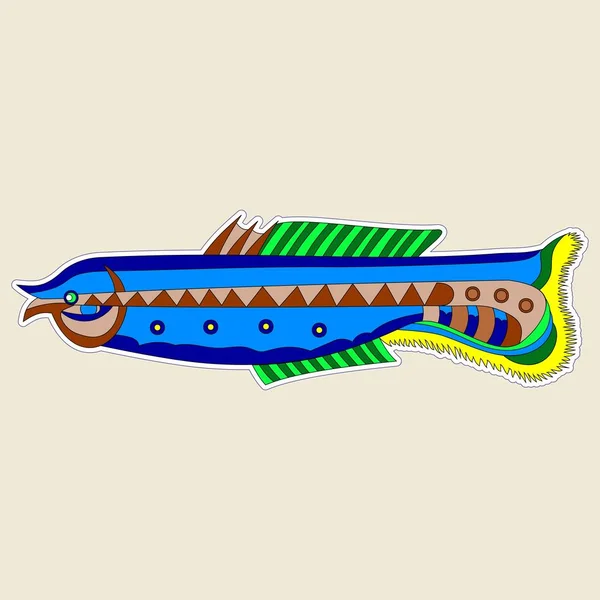 Strange Monster Fish Blue Yellow Tail Vector — Stock Vector