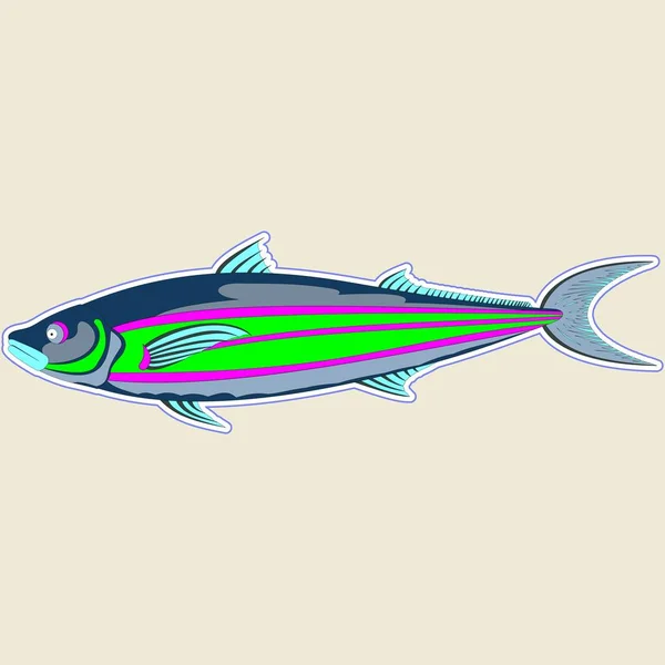 Thin Monster Fish Blue Green Stripes Sides Vector — Stock Vector