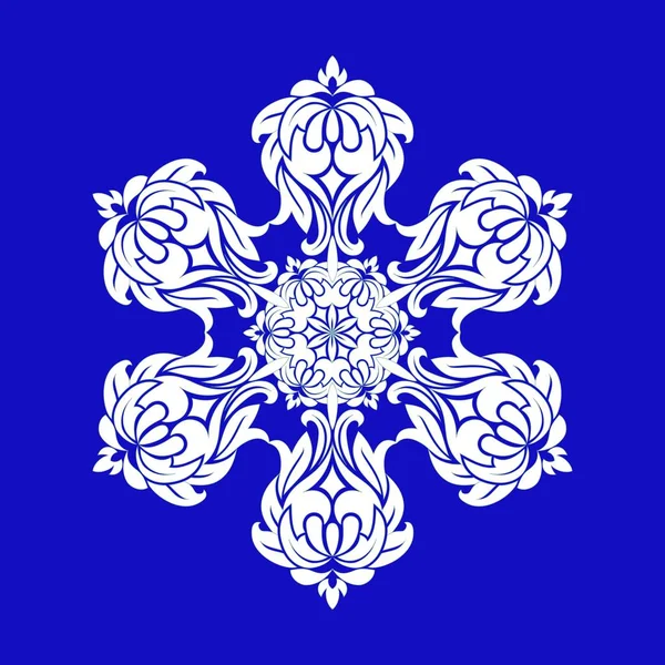 Плоский Дизайн Абстрактными Белыми Снежинками Синем Фоне Векторная Мандала Снежинки — стоковый вектор