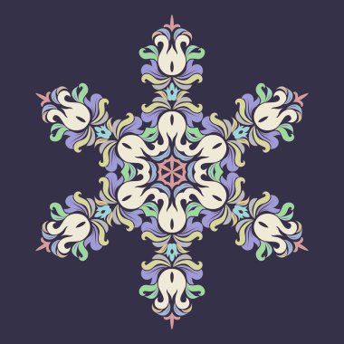 Kar tanesi - Mandala basılı gül renkli Eclipse arka plan üzerinde. Süsleme için Noel son yeni yıl kartı kış tasarım.