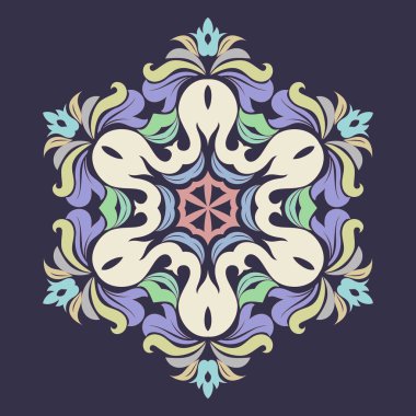 Kar tanesi - Mandala basılı gül renkli Eclipse arka plan üzerinde. Süsleme için Noel son yeni yıl kartı kış tasarım.