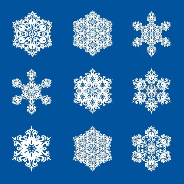 Snöflinga Mandala Vit Färg Blå Bakgrund Prydnad För Julen Slut — Stock vektor