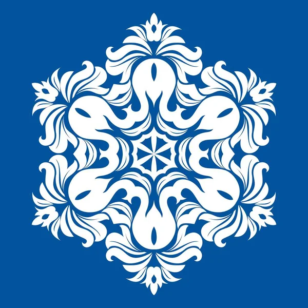 Flocon Neige Mandala Couleur Blanche Sur Fond Bleu Ornement Pour — Image vectorielle