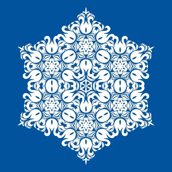 Fiocco Neve Mandala Colore Bianco Sfondo Blu Ornamento Natale Fine — Vettoriale Stock