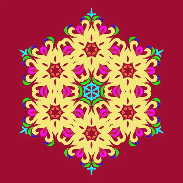 Copo Nieve Mandala Sobre Fondo Rojo Bufón Adorno Para Navidad — Vector de stock