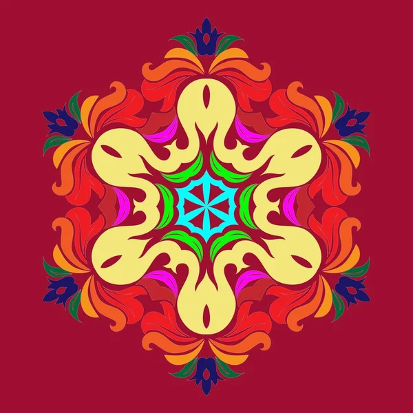 Flocon Neige Mandala Sur Fond Rouge Jaunâtre Ornement Pour Fin — Image vectorielle