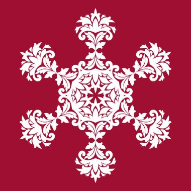 Kar taneleri arka plan. Böyle moda renkler kullanılan: şakacı kırmızı, preslenmiş Rose, tatlı Mısır. Vektör illüstrasyon izole kırmızı zemin üzerine soyut kar taneleri ile düz tasarım.