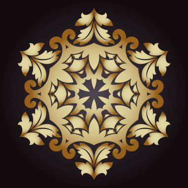 Mandala kar tanesi altın, aşiret antika arka plan ile bir madalyon. Yoga için sanat çiçek desenle. Bohem dekoratif unsur, kına tasarım, vektör retro daire süsleme