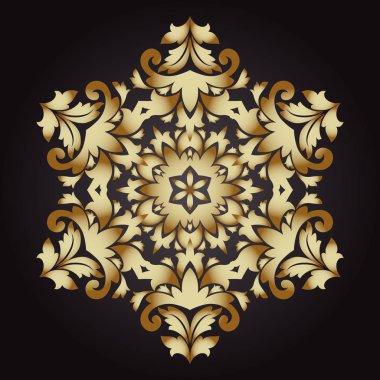 Mandala kar tanesi altın, aşiret antika arka plan ile bir madalyon. Yoga için sanat çiçek desenle. Bohem dekoratif unsur, kına tasarım, vektör retro daire süsleme