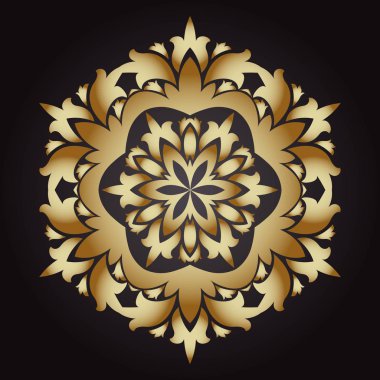 Mandala kar tanesi altın, aşiret antika arka plan ile bir madalyon. Yoga için sanat çiçek desenle. Bohem dekoratif unsur, kına tasarım, vektör retro daire süsleme