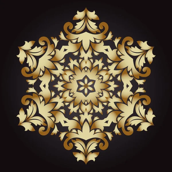 Mandala kar tanesi altın, aşiret antika arka plan ile bir madalyon. Yoga için sanat çiçek desenle. Bohem dekoratif unsur, kına tasarım, vektör retro daire süsleme