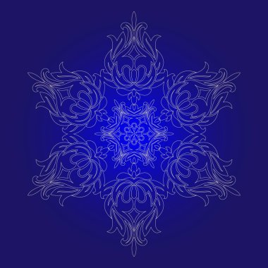 İzole anahat bir mandala şeklinde süs. Vintage mandala, çiçek stil öğeleri. Oryantal mandala desen, mavi arka plan üzerinde vektör çizim