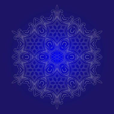 İzole anahat bir mandala şeklinde süs. Vintage mandala, çiçek stil öğeleri. Oryantal mandala desen, mavi arka plan üzerinde vektör çizim