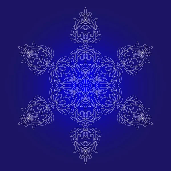 İzole anahat bir mandala şeklinde süs. Vintage mandala, çiçek stil öğeleri. Oryantal mandala desen, mavi arka plan üzerinde vektör çizim