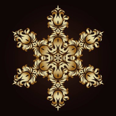 Altın süsleme öğesi bir mandala şeklinde. Antik mandalalar, mandala unsurları. Mandala, koyu arka plan üzerinde vektör çizim ile oryantal desen