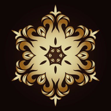 Altın süsleme öğesi bir mandala şeklinde. Antik mandalalar, mandala unsurları. Mandala, koyu arka plan üzerinde vektör çizim ile oryantal desen