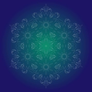 İzole anahat bir mandala şeklinde süs. Vintage mandala, çiçek stil öğeleri. Oryantal mandala desen, mavi arka plan üzerinde vektör çizim