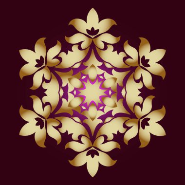 Altın süsleme öğesi bir mandala şeklinde. Antik mandalalar, mandala unsurları. Mandala, koyu arka plan üzerinde vektör çizim ile oryantal desen